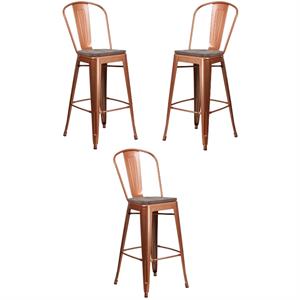 Home Square 30&quot Metal Bar Stool in Copper and Wood Grain - Set of 3