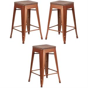 Home Square 24&quot Backless Metal Counter Stool in Copper - Set of 3