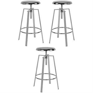 Home Square Toledo Metal Adjustable Bar Stool in Chrome - Set of 3