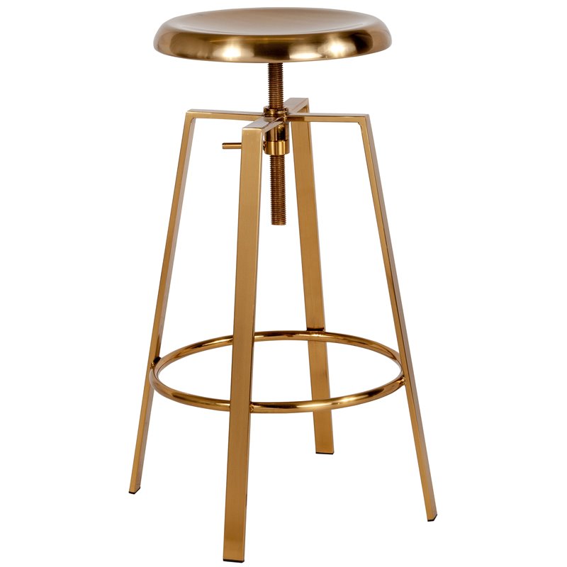 Home Square Toledo Metal Adjustable Bar Stool in Gold - Set of 3