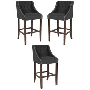 Home Square 30&quot Tufted Bar Stool in Charcoal and Walnut - Set of 3