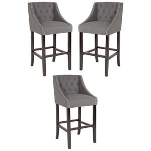 Home Square 30&quot Tufted Bar Stool in Dark Gray and Walnut - Set of 3