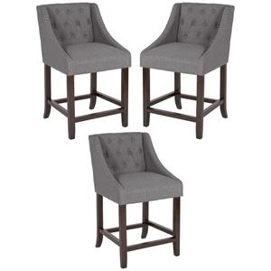 Home Square 24&quot Tufted Counter Stool in Dark Gray and Walnut - Set of 3