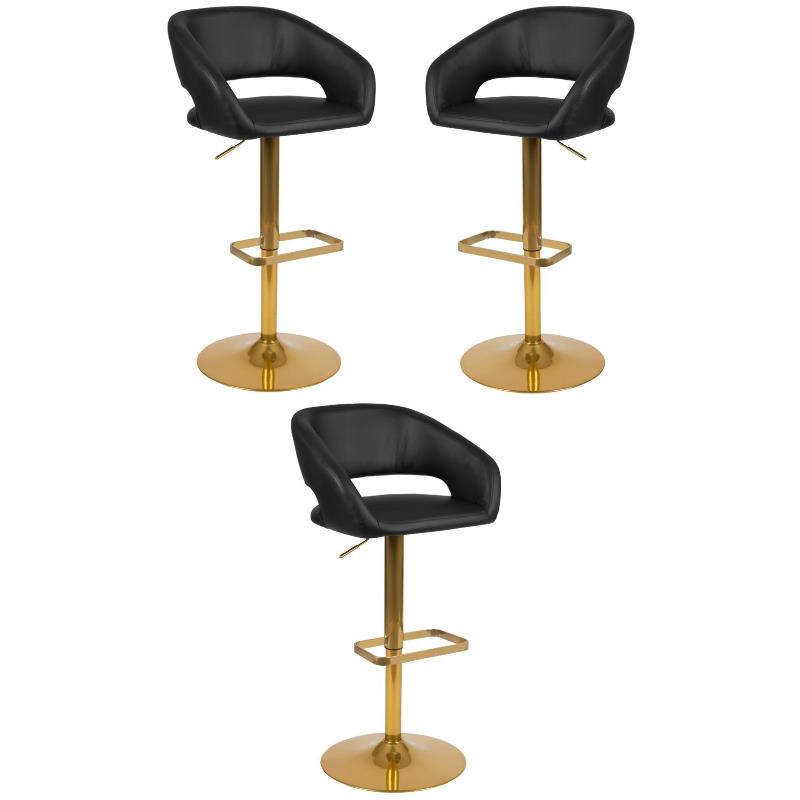 Home Square Faux Leather Adjustable Bar Stool in Black and Gold - Set of 3