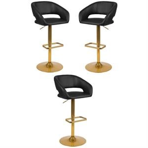 Home Square Faux Leather Adjustable Bar Stool in Black and Gold - Set of 3