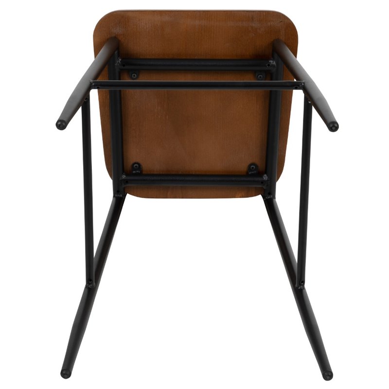 Home Square Rustic Steel Frame Wooden Bar Stool in Mahogany - Set of 3