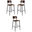 Home Square Rustic Steel Frame Wooden Bar Stool in Mahogany - Set of 3