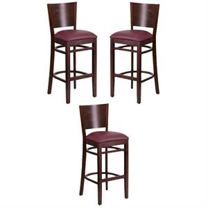 Home Square Lacey 43.5&quot Upholstered Restaurant Bar Stool in Burgundy - Set of 3