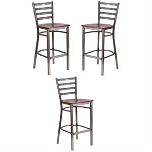 Home Square 29&quot Ladder Back Restaurant Bar Stool in Mahogany - Set of 3