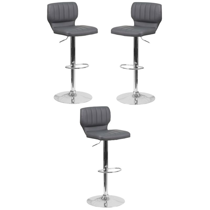 Home Square Faux Leather Adjustable Bar Stool in Gray - Set of 3