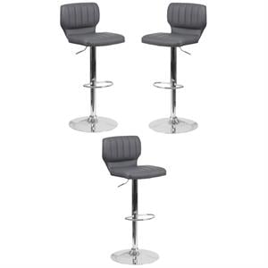 Home Square Faux Leather Adjustable Bar Stool in Gray - Set of 3