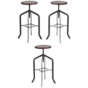 Home Square 30&quot Barstool with Adjustable Wood Seat - Set of 3