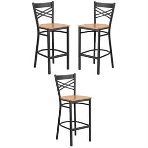 Home Square Restaurant Bar Stool in Black and Natural Finish - Set of 3