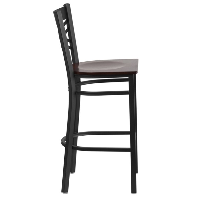 Home Square Metal Bar Stool in Black & Walnut Finish - Set of 3