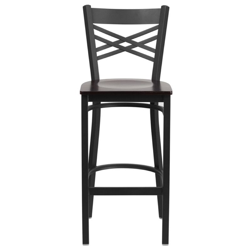 Home Square Metal Bar Stool in Black & Walnut Finish - Set of 3