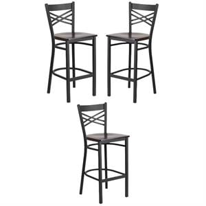 Home Square Metal Bar Stool in Black & Walnut Finish - Set of 3