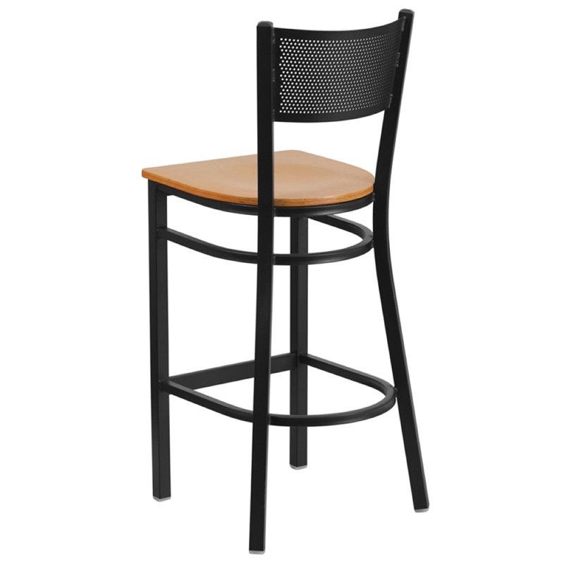 Home Square Metal Grid Back Bar Stool in Black & Natural - Set of 3