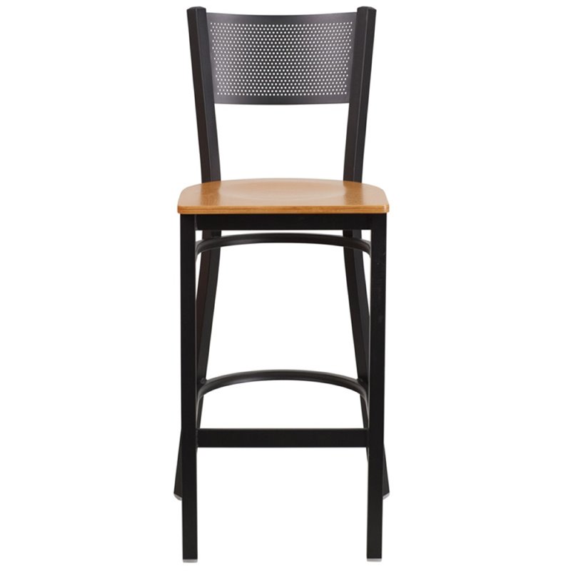 Home Square Metal Grid Back Bar Stool in Black & Natural - Set of 3
