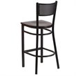 Home Square Metal Grid Back Bar Stool in Black & Walnut - Set of 3