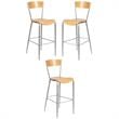 Home Square Metal Restaurant Bar Stool in Natural and Silver - Set of 3