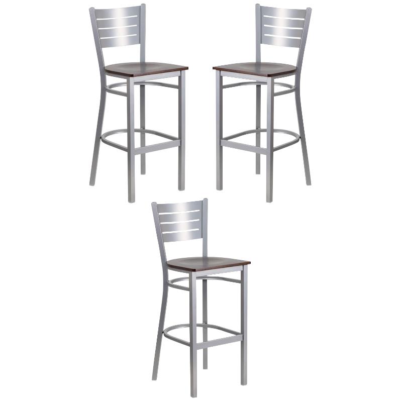 Home Square Bar Stool in Walnut and Silver Finish - Set of 3