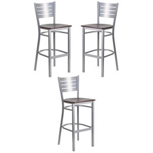 Home Square Bar Stool in Walnut and Silver Finish - Set of 3