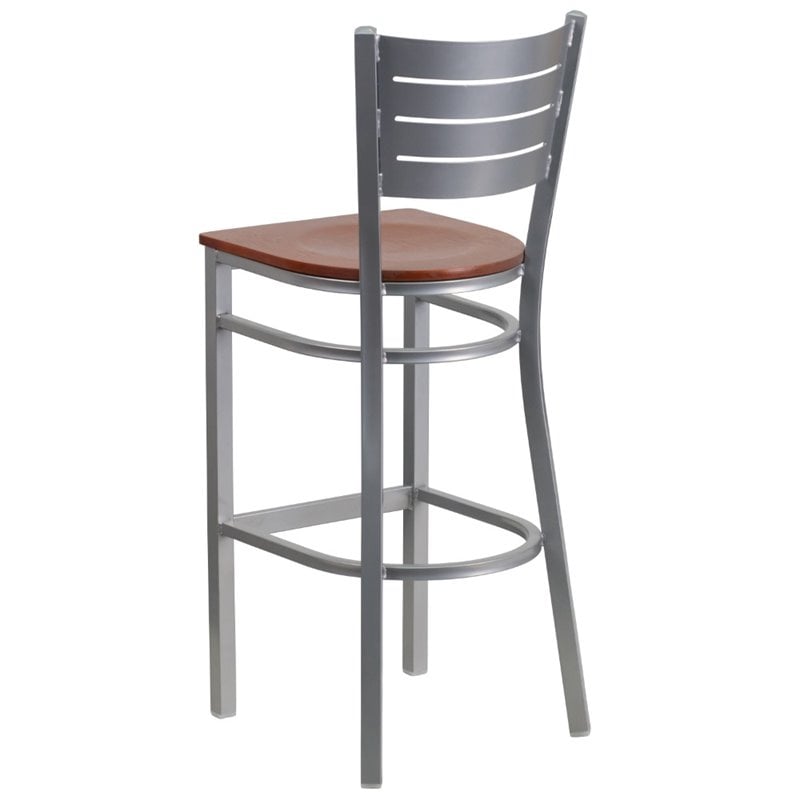 Home Square Bar Stool in Cherry and Silver Finish - Set of 3