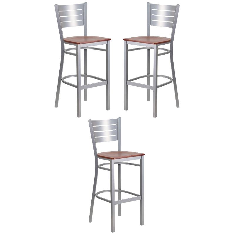 Home Square Bar Stool in Cherry and Silver Finish - Set of 3