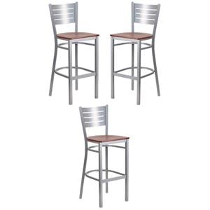 Home Square Bar Stool in Cherry and Silver Finish - Set of 3