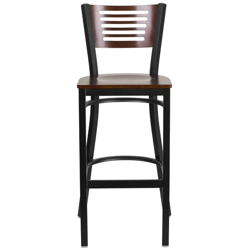 Home Square Restaurant Wood Bar Stool in Black & Walnut - Set of 3