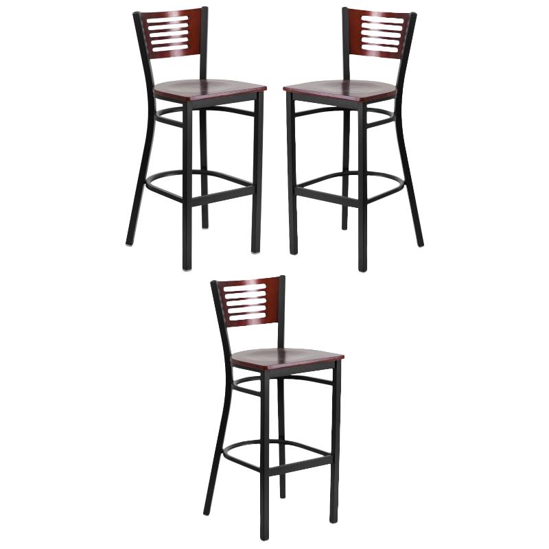 Home Square Bar Stool in Black and Mahogany Finish - Set of 3