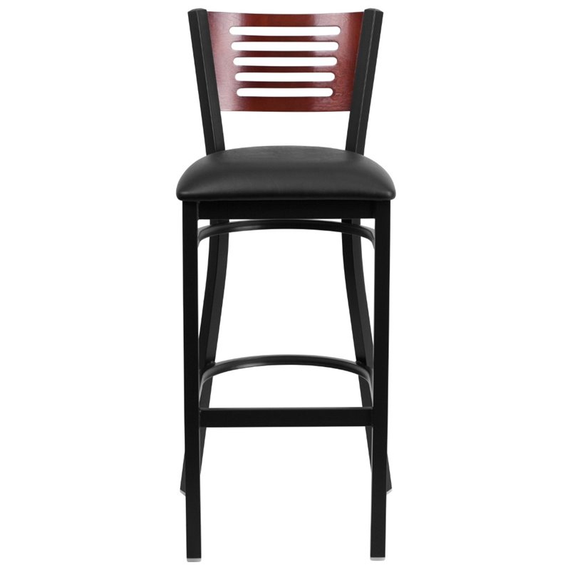 Home Square Metal Restaurant Bar Stool in Black and Mahogany - Set of 3