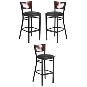 Home Square Metal Restaurant Bar Stool in Black and Mahogany - Set of 3