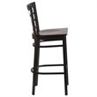 Home Square Metal Window Back Bar Stool in Black and Walnut - Set of 3