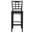 Home Square Metal Window Back Bar Stool in Black and Walnut - Set of 3