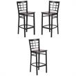 Home Square Metal Window Back Bar Stool in Black and Walnut - Set of 3