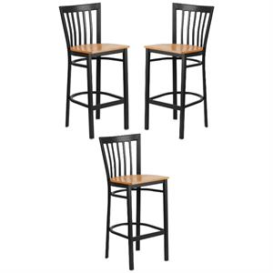 Home Square Metal Restaurant Bar Stool in Black & Natural Finish - Set of 3