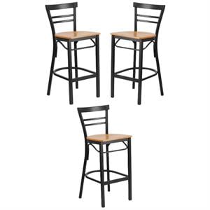 Home Square Metal Restaurant Bar Stool in Black and Natural - Set of 3