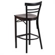 Home Square Metal Restaurant Bar Stool in Black and Walnut - Set of 3