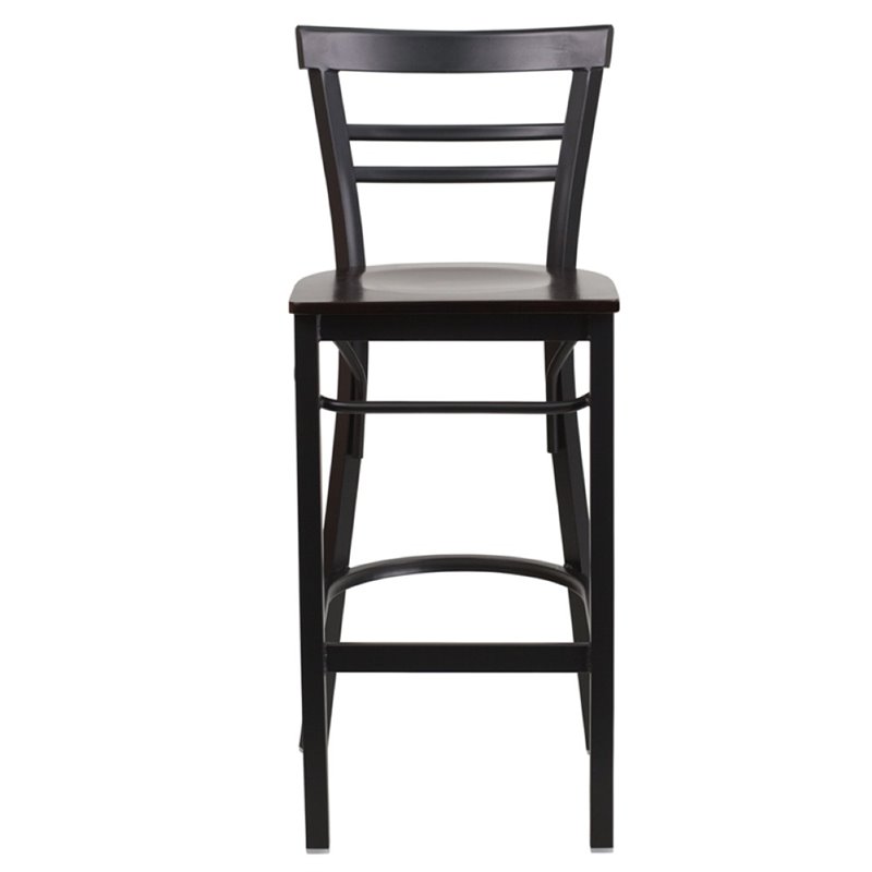 Home Square Metal Restaurant Bar Stool in Black and Walnut - Set of 3