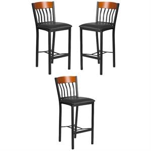 Home Square 30.5&quot Restaurant Bar Stool in Black and Cherry - Set of 3