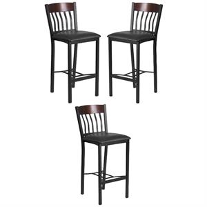 Home Square Wooden Restaurant Bar Stool in Black Finish - Set of 3