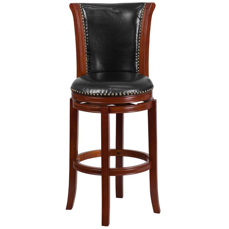 Home Square Wooden Bar Stool in Black and Chestnut - Set of 3