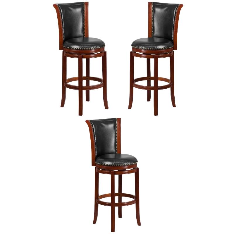 Home Square Wooden Bar Stool in Black and Chestnut - Set of 3