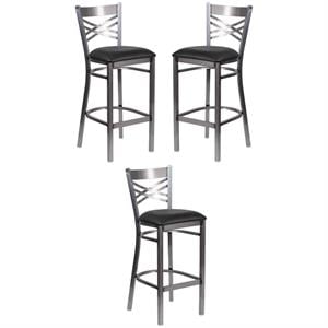 Home Square 31&quot Vinyl Upholstered Bar Stool in Black - Set of 3