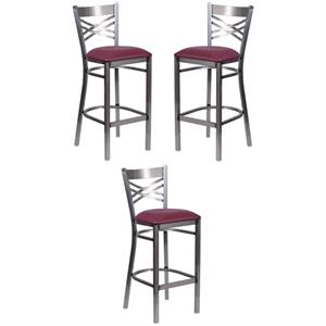Home Square 31&quot Vinyl Upholstered Bar Stool in Burgundy - Set of 3