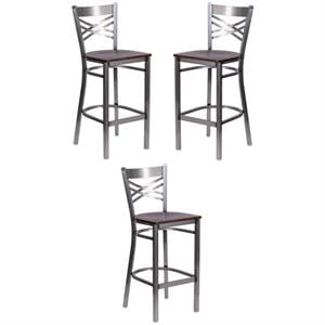 Home Square 29&quot Vinyl Upholstered Bar Stool in Walnut - Set of 3