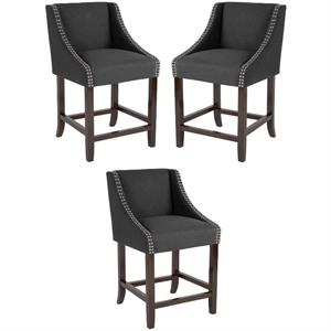 Home Square Carmel 24&quot Upholstered Counter Stool in Black - Set of 3
