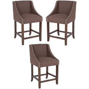 Home Square Carmel 24&quot Upholstered Counter Stool in Brown - Set of 3