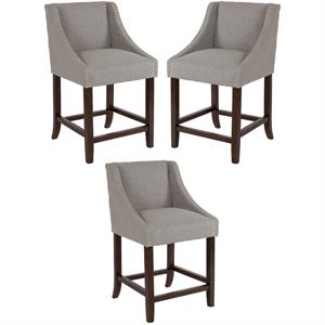 Home Square Carmel 24&quot Upholstered Counter Stool in Light Gray - Set of 3